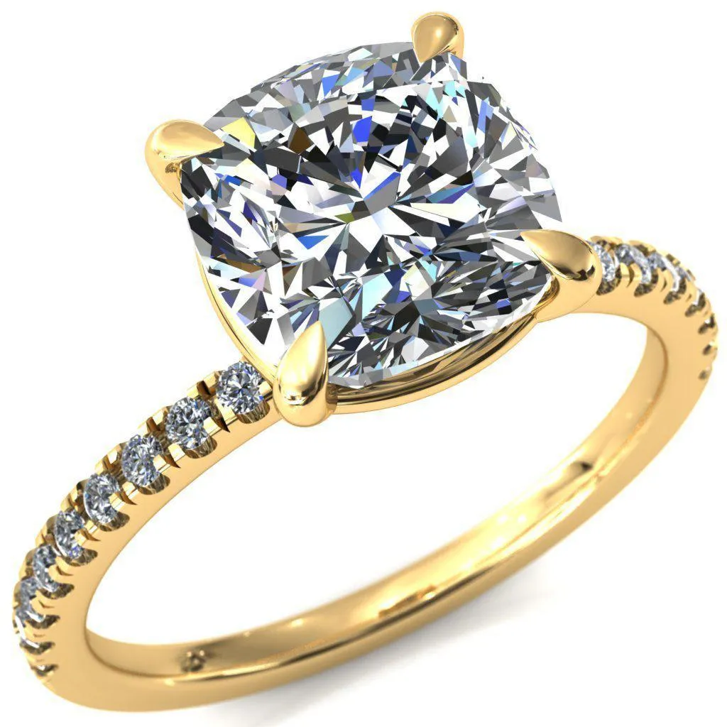 Alessandra Cushion Center Stone 4 Claw Prong Diamond Accent Engagement Ring