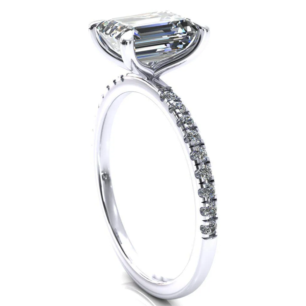 Alessandra Emerald Center Stone 4 Claw Prong Diamond Accent Engagement Ring