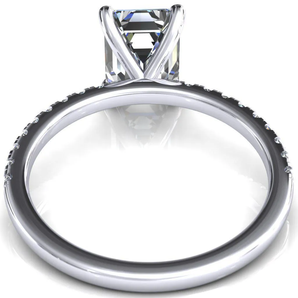 Alessandra Emerald Center Stone 4 Claw Prong Diamond Accent Engagement Ring