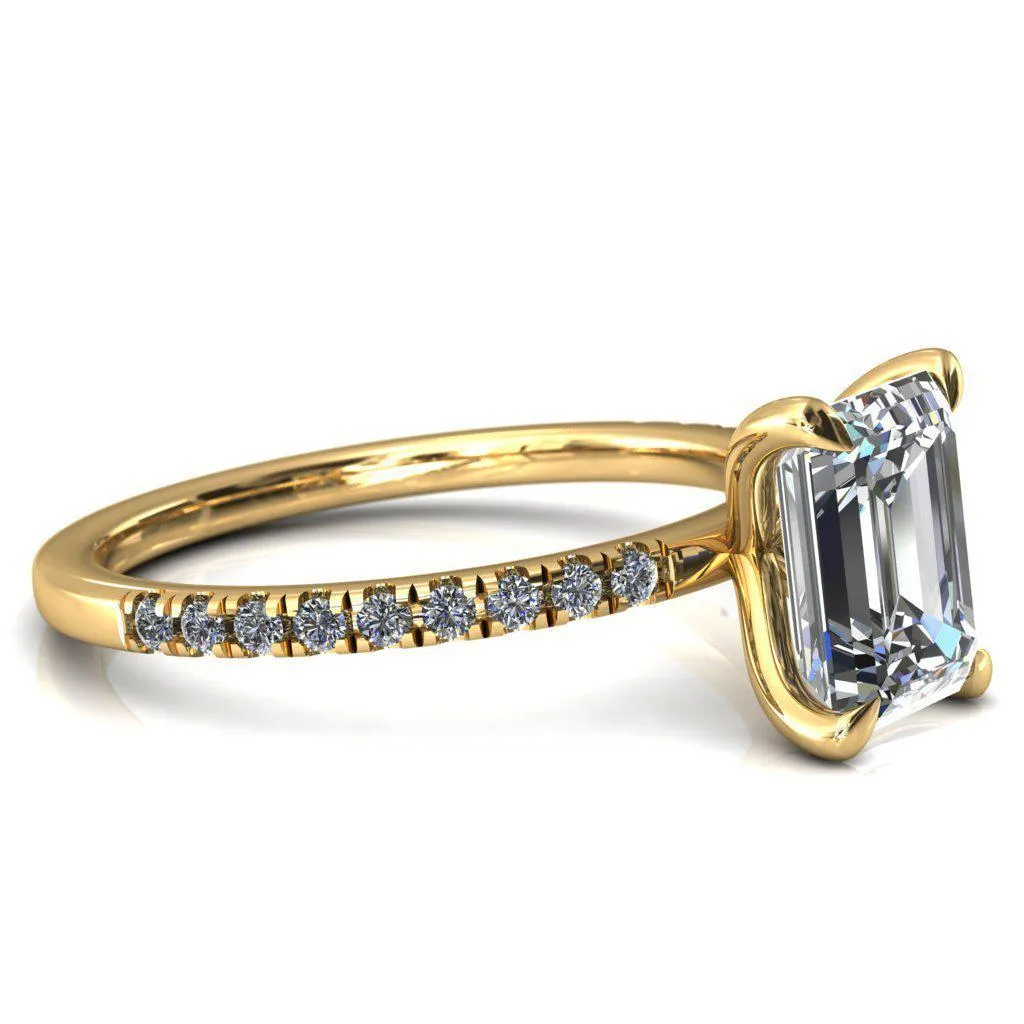 Alessandra Emerald Center Stone 4 Claw Prong Diamond Accent Engagement Ring