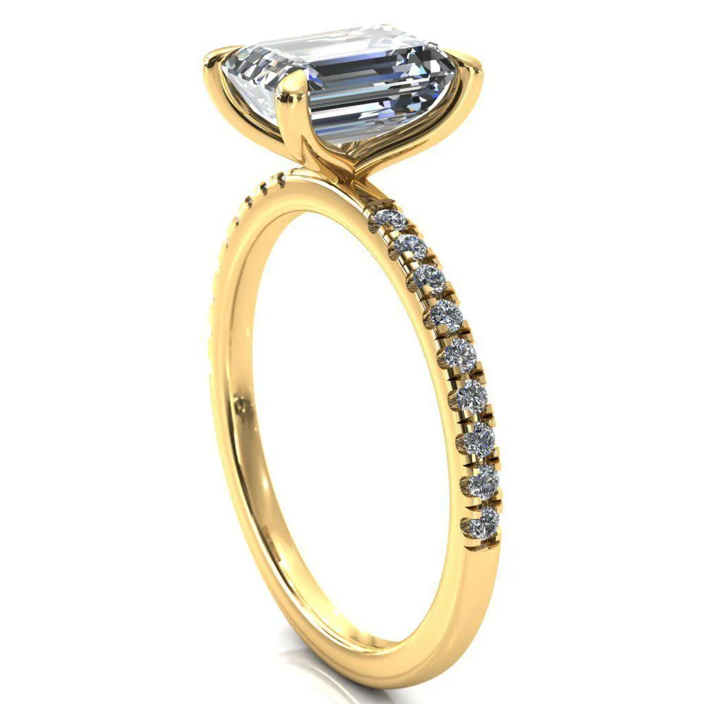 Alessandra Emerald Center Stone 4 Claw Prong Diamond Accent Engagement Ring