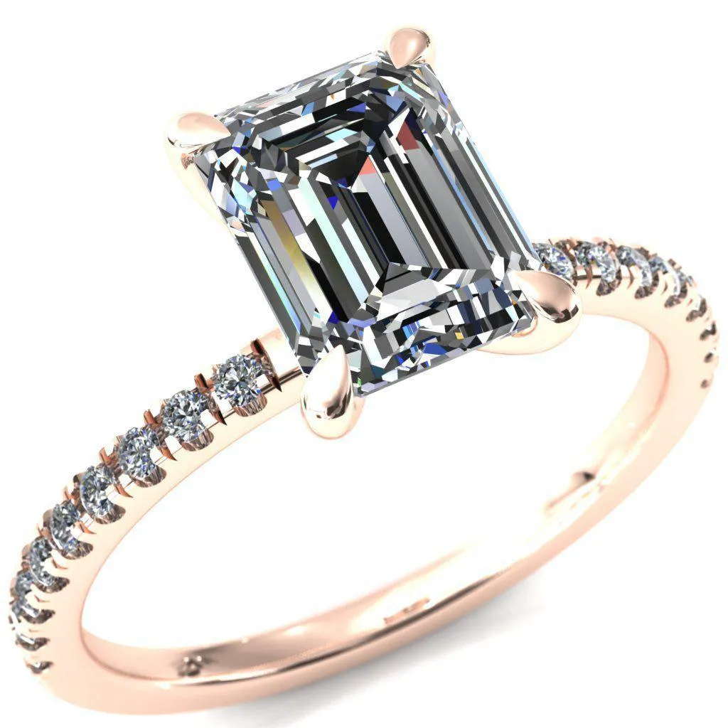 Alessandra Emerald Center Stone 4 Claw Prong Diamond Accent Engagement Ring