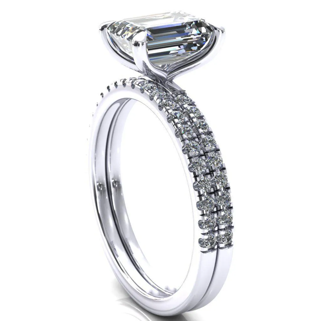 Alessandra Emerald Center Stone 4 Claw Prong Diamond Accent Engagement Ring