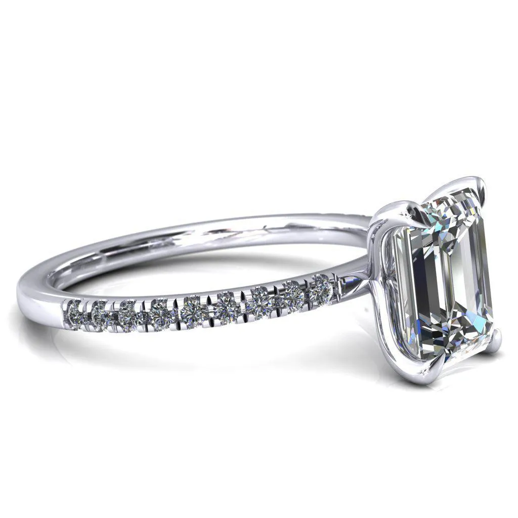 Alessandra Emerald Center Stone 4 Claw Prong Diamond Accent Engagement Ring