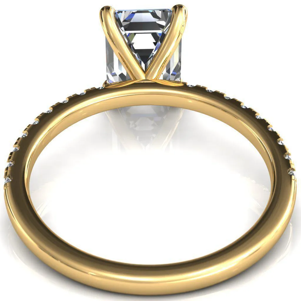 Alessandra Emerald Center Stone 4 Claw Prong Diamond Accent Engagement Ring