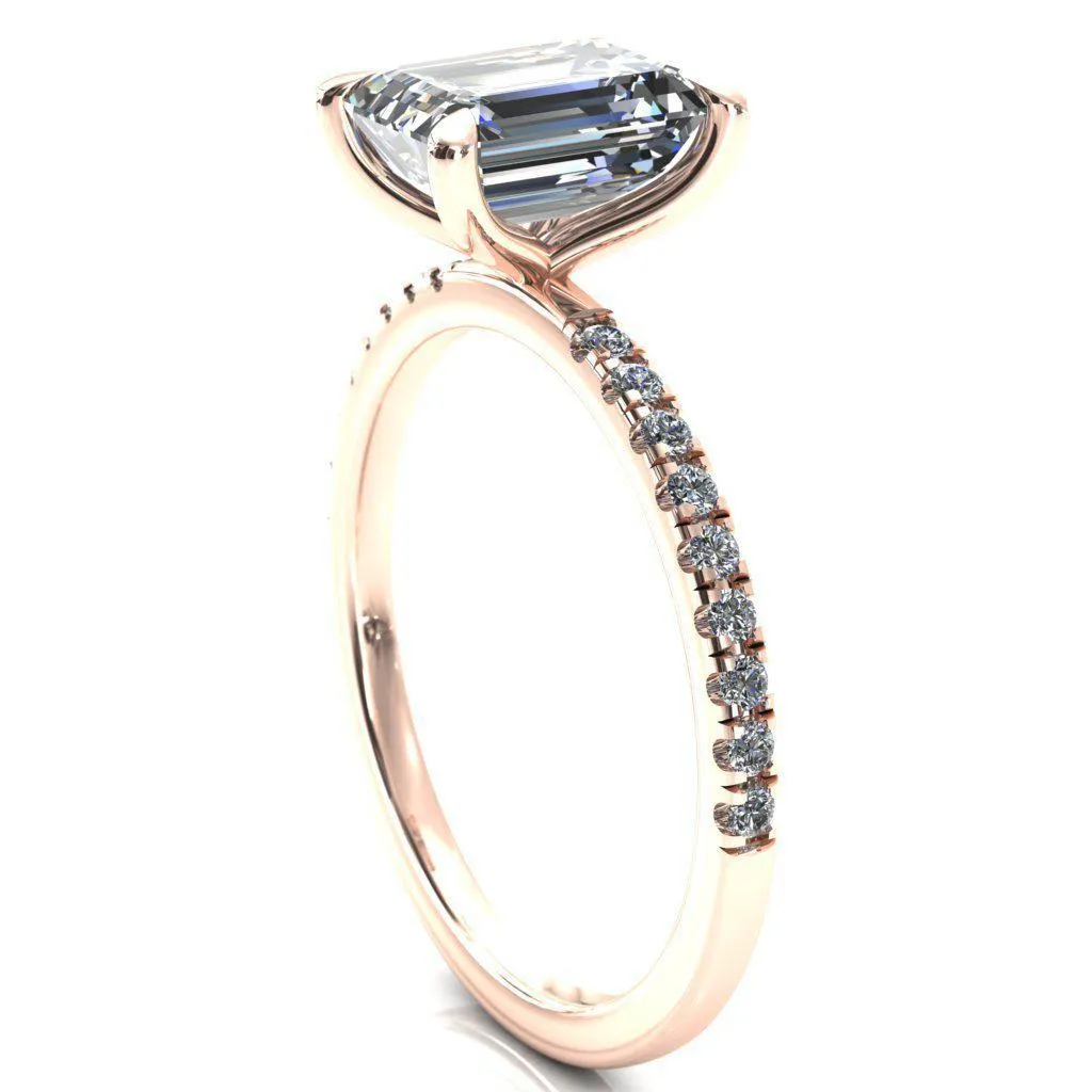 Alessandra Emerald Center Stone 4 Claw Prong Diamond Accent Engagement Ring