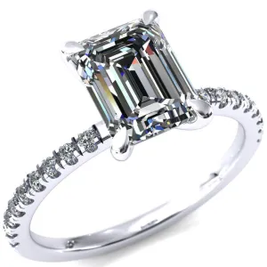 Alessandra Emerald Center Stone 4 Claw Prong Diamond Accent Engagement Ring