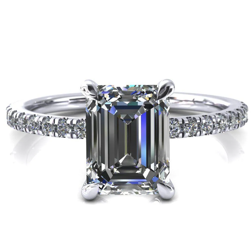Alessandra Emerald Center Stone 4 Claw Prong Diamond Accent Engagement Ring
