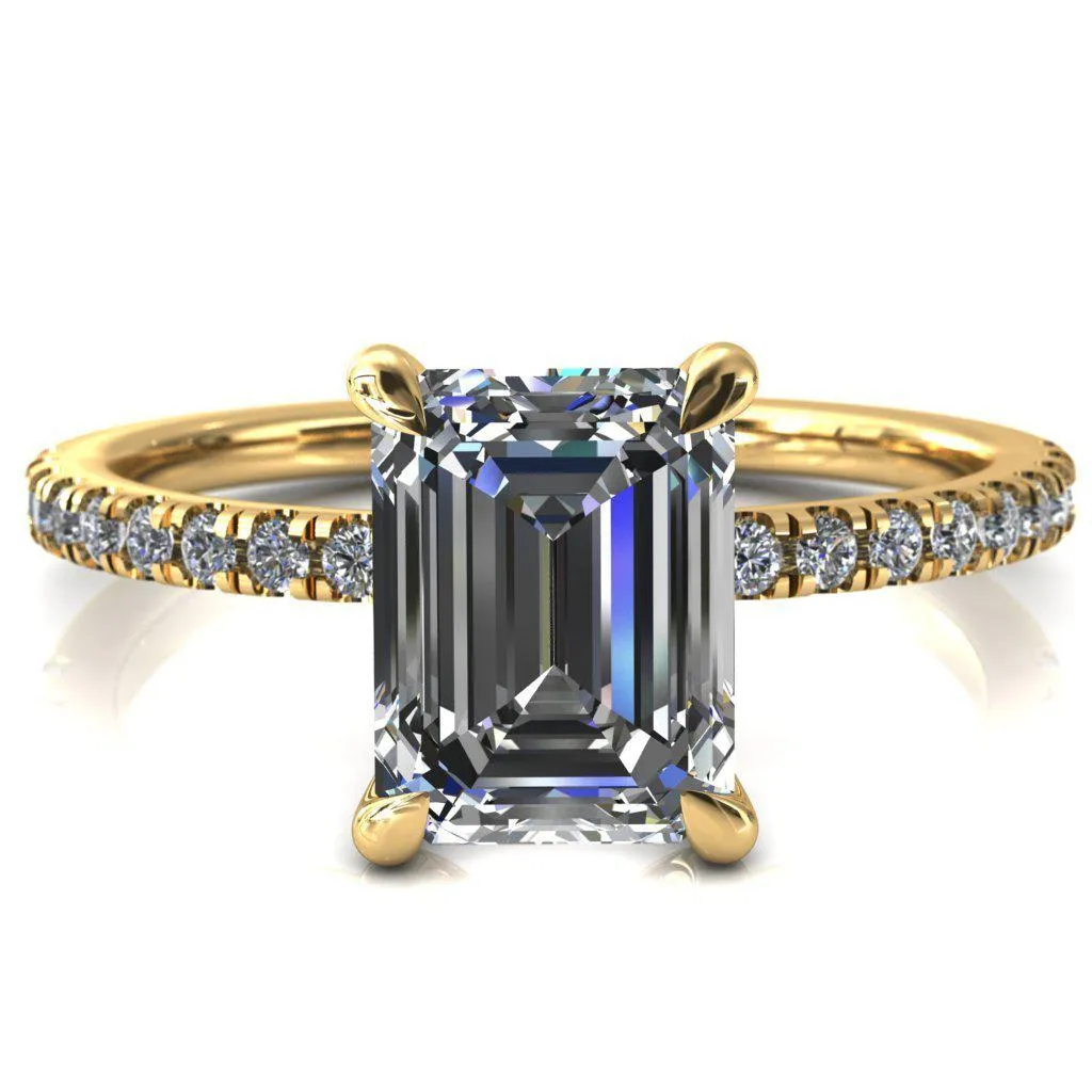 Alessandra Emerald Center Stone 4 Claw Prong Diamond Accent Engagement Ring