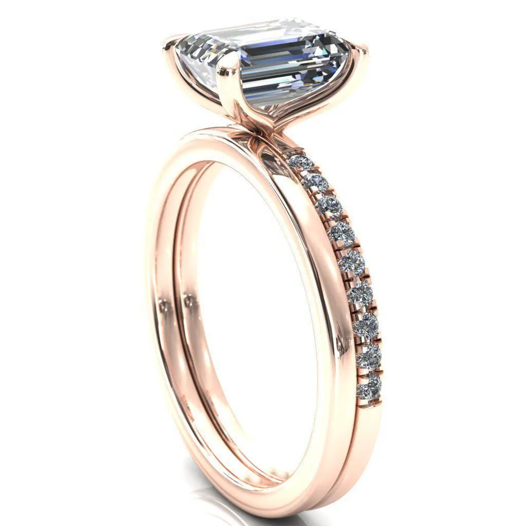 Alessandra Emerald Center Stone 4 Claw Prong Diamond Accent Engagement Ring