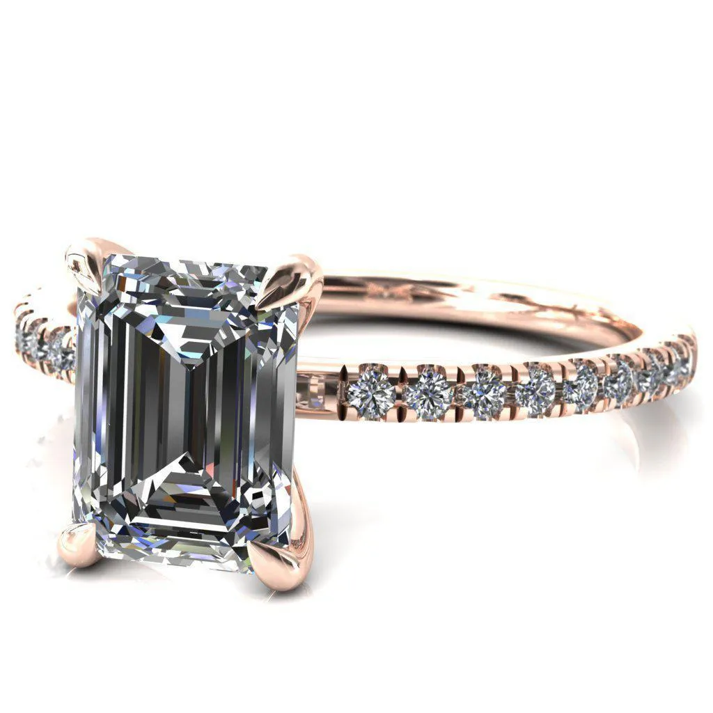 Alessandra Emerald Center Stone 4 Claw Prong Diamond Accent Engagement Ring