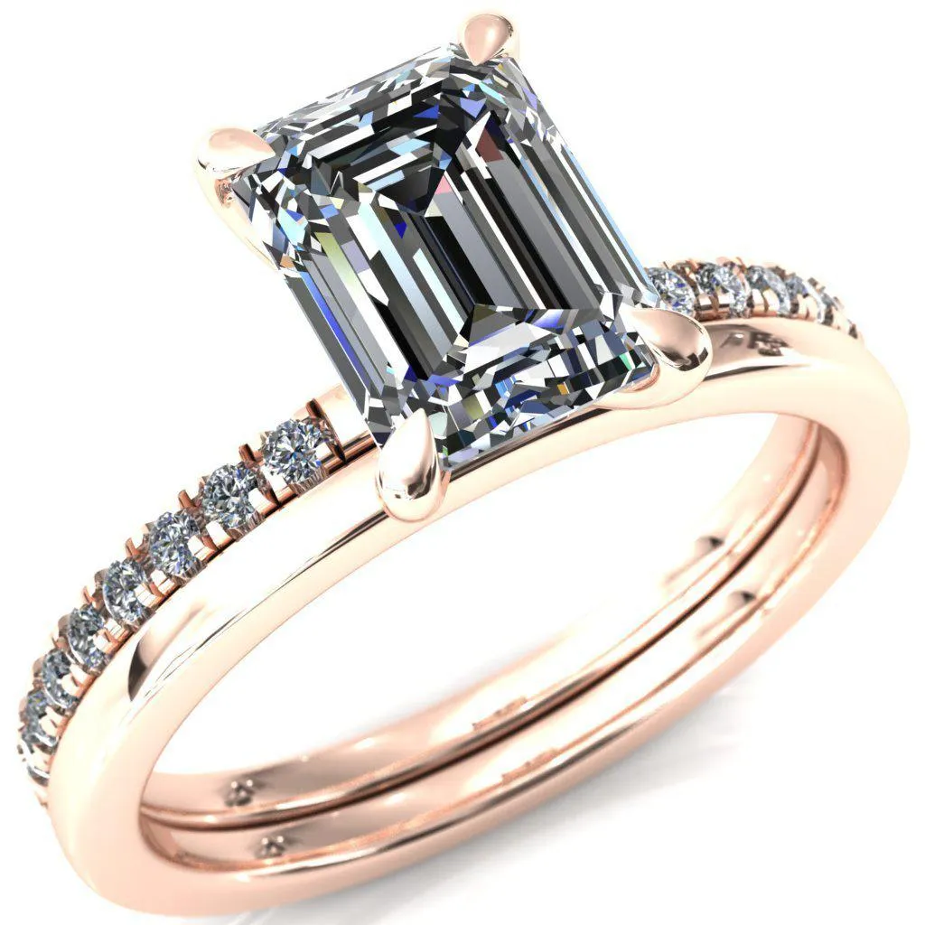 Alessandra Emerald Center Stone 4 Claw Prong Diamond Accent Engagement Ring