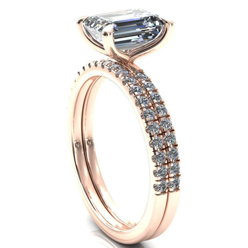 Alessandra Emerald Center Stone 4 Claw Prong Diamond Accent Engagement Ring