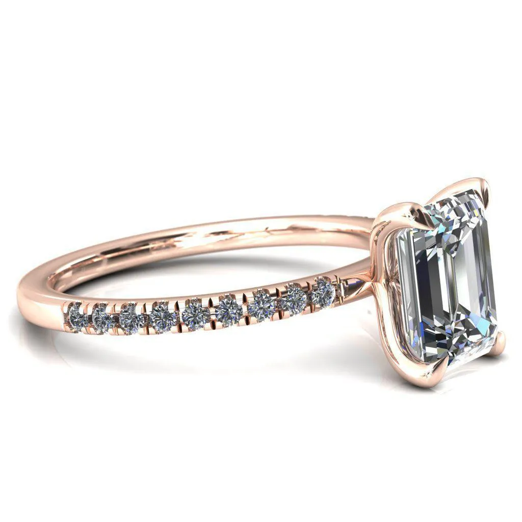 Alessandra Emerald Center Stone 4 Claw Prong Diamond Accent Engagement Ring