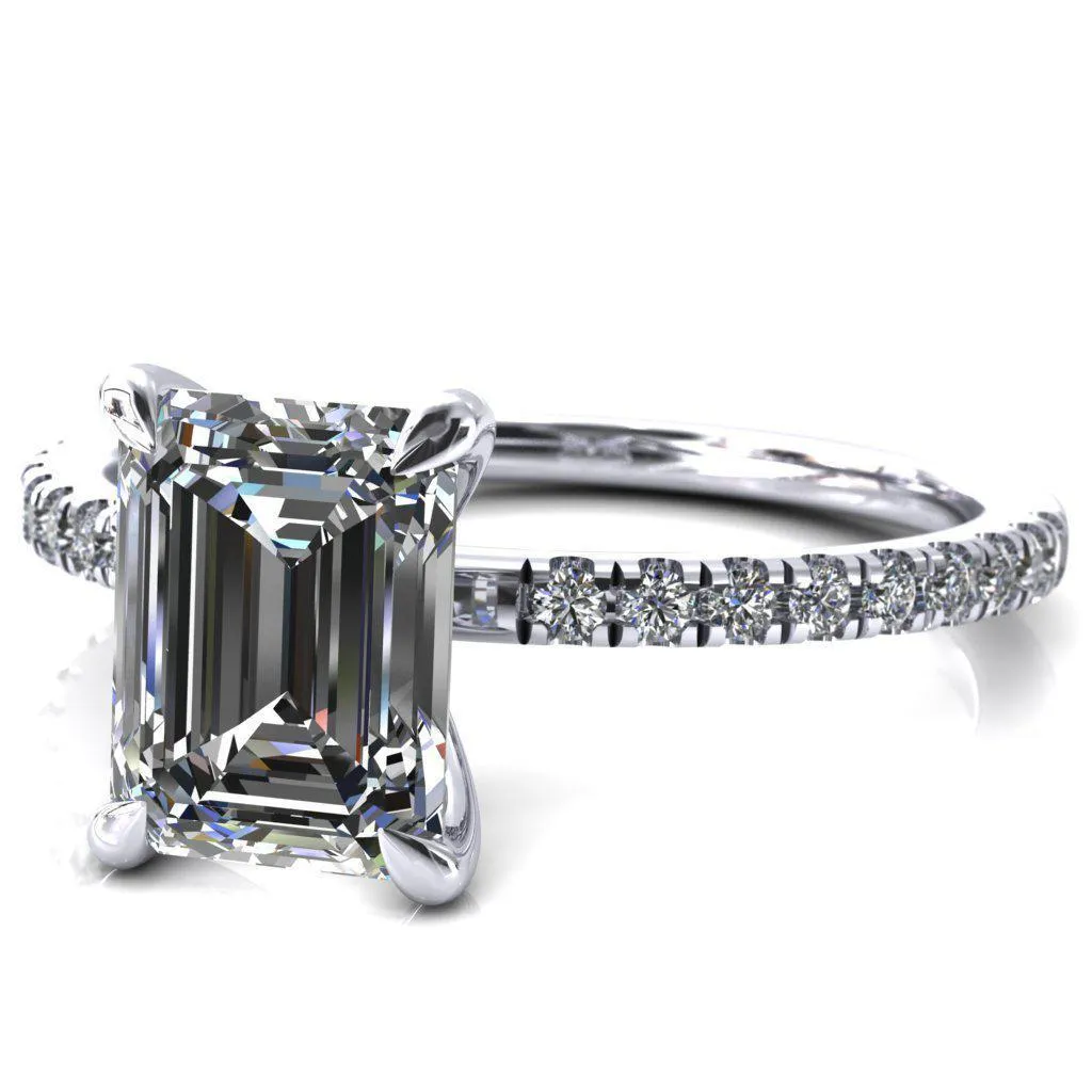 Alessandra Emerald Center Stone 4 Claw Prong Diamond Accent Engagement Ring