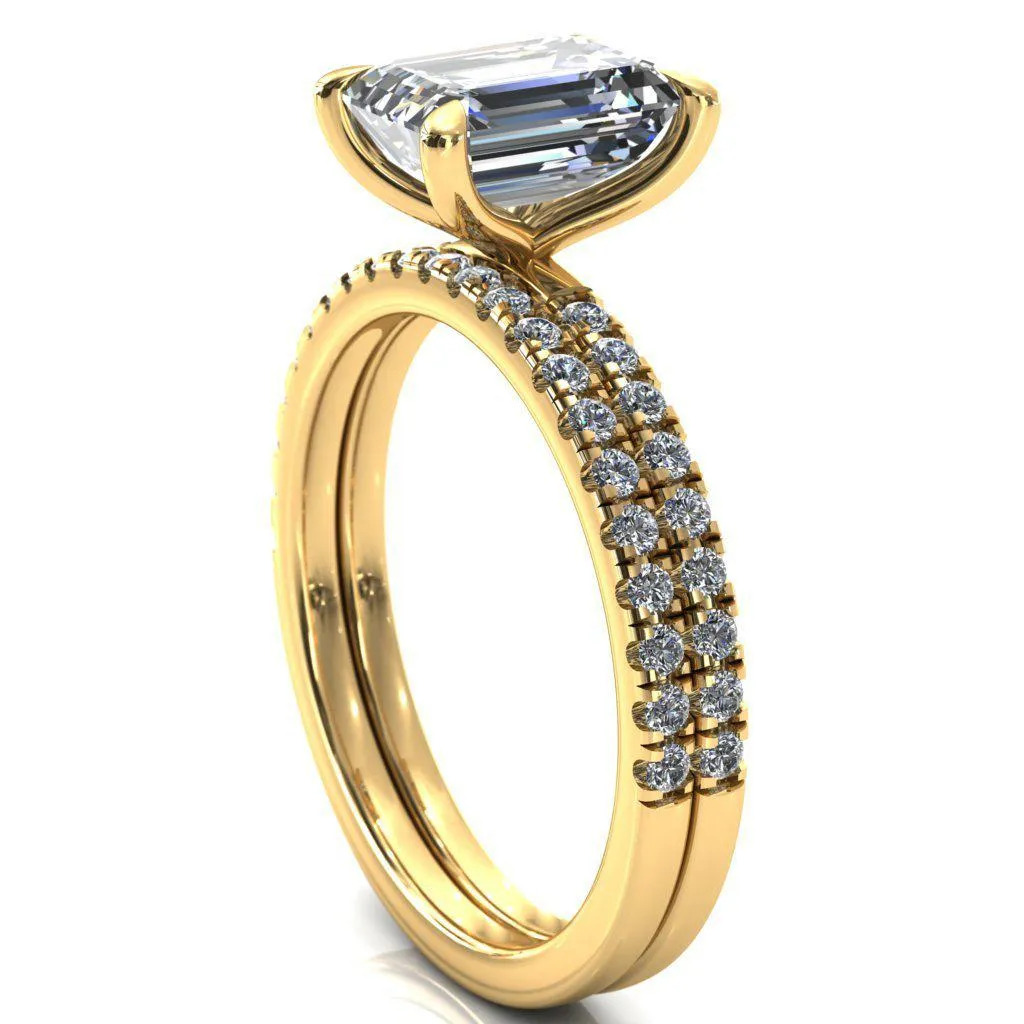Alessandra Emerald Center Stone 4 Claw Prong Diamond Accent Engagement Ring