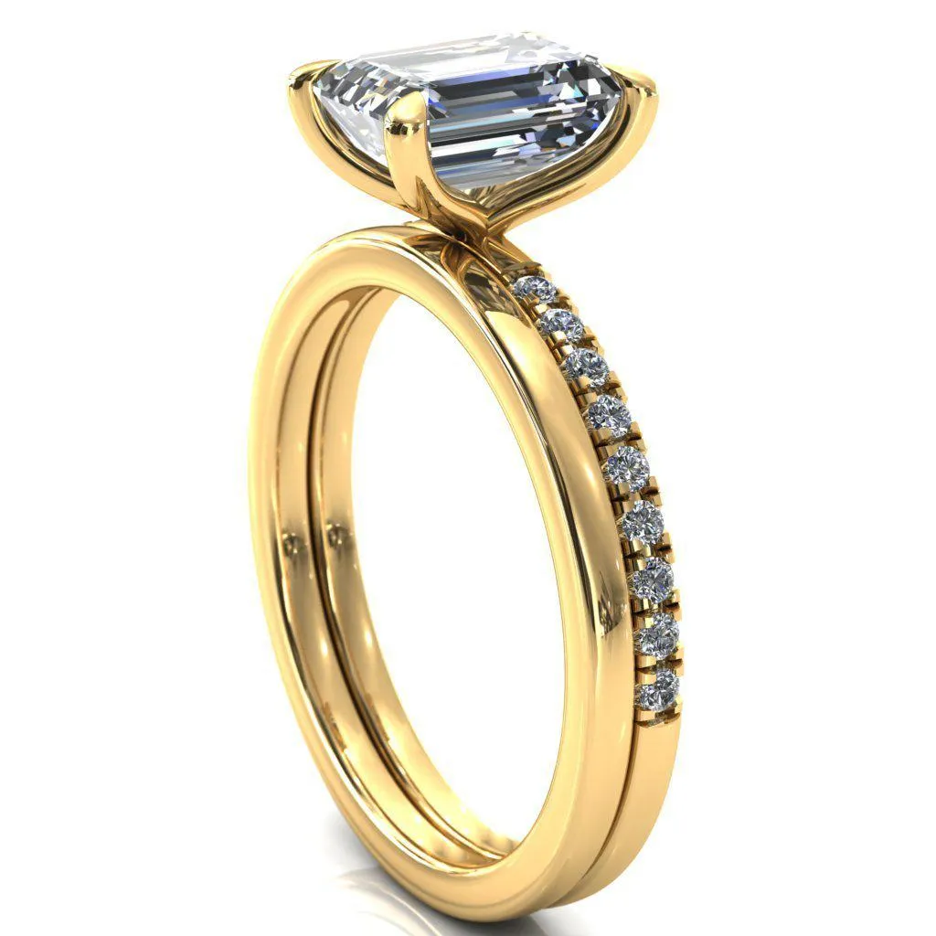 Alessandra Emerald Center Stone 4 Claw Prong Diamond Accent Engagement Ring