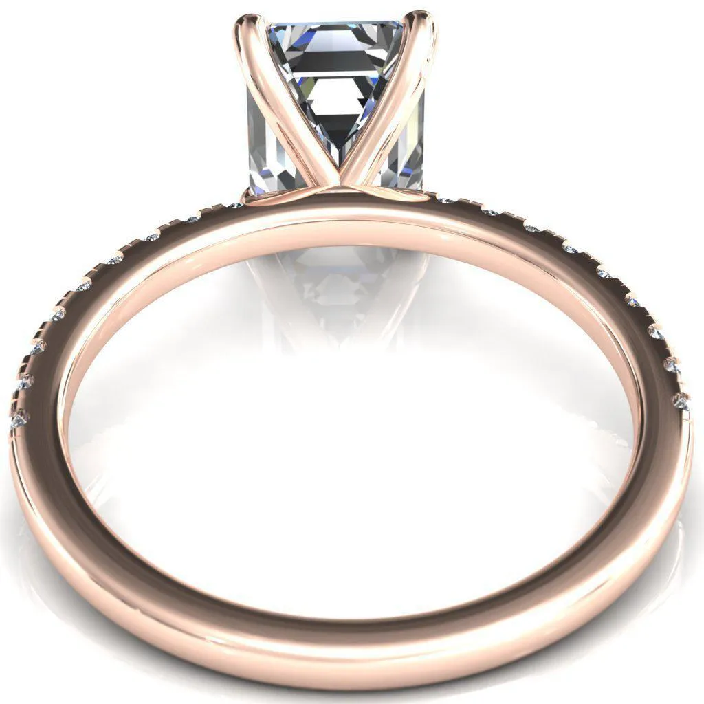 Alessandra Emerald Center Stone 4 Claw Prong Diamond Accent Engagement Ring