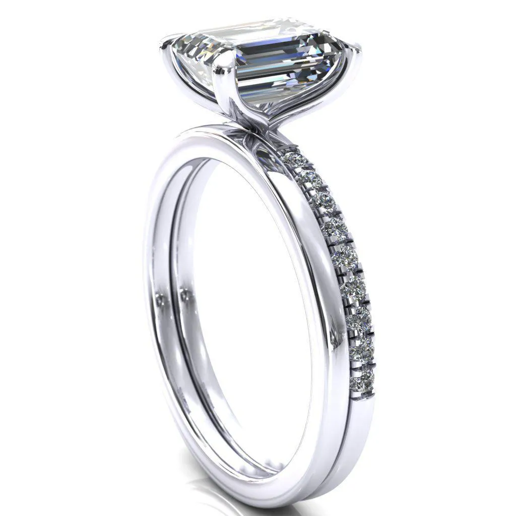 Alessandra Emerald Center Stone 4 Claw Prong Diamond Accent Engagement Ring