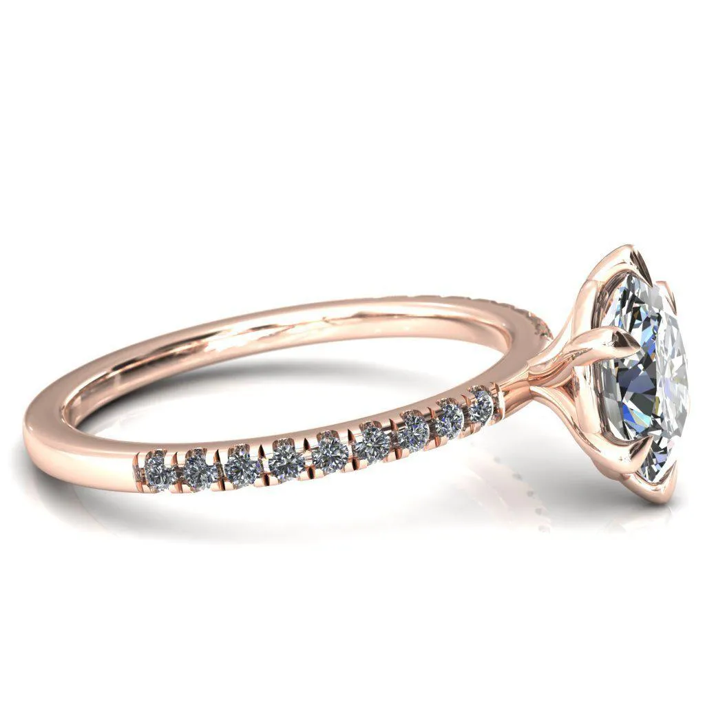 Alessandra Oval Center Stone 6 Claw Prong Diamond Accent Engagement Ring