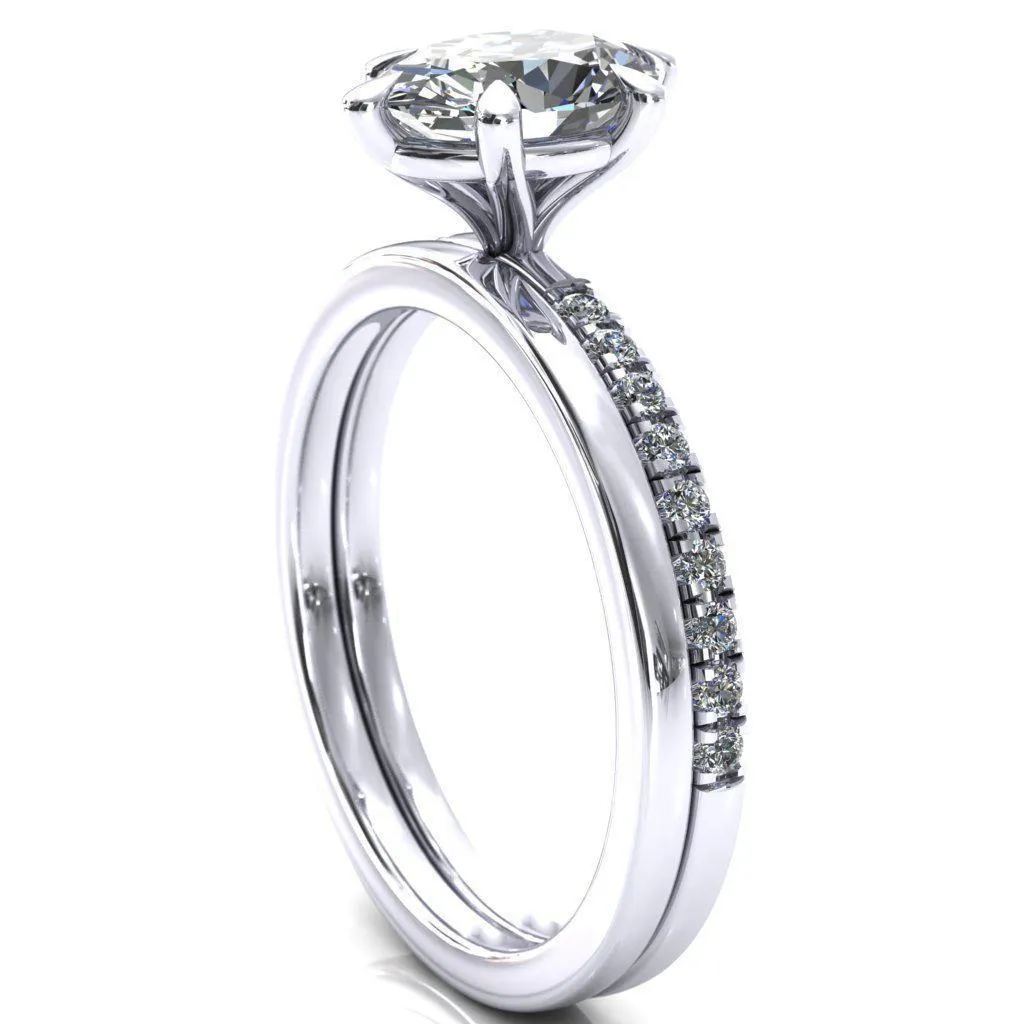 Alessandra Oval Center Stone 6 Claw Prong Diamond Accent Engagement Ring