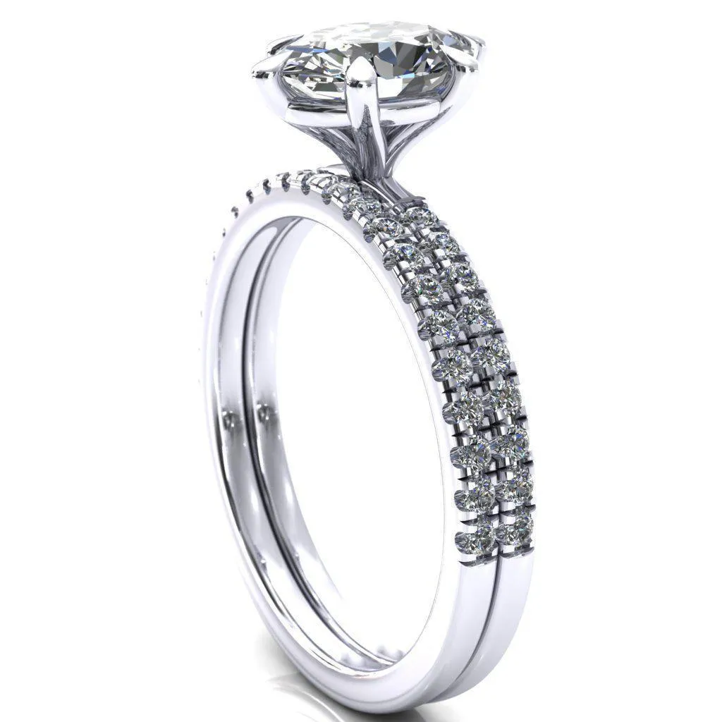 Alessandra Oval Center Stone 6 Claw Prong Diamond Accent Engagement Ring