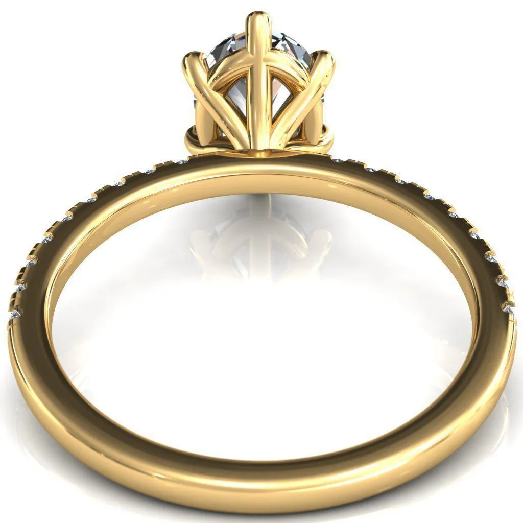 Alessandra Oval Center Stone 6 Claw Prong Diamond Accent Engagement Ring