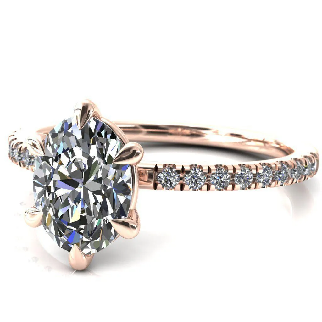Alessandra Oval Center Stone 6 Claw Prong Diamond Accent Engagement Ring
