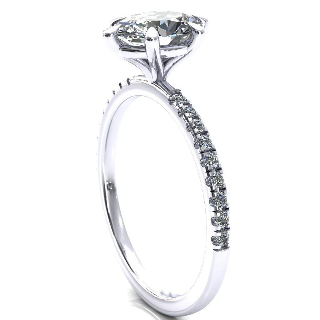 Alessandra Oval Center Stone 6 Claw Prong Diamond Accent Engagement Ring