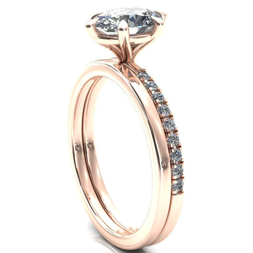 Alessandra Oval Center Stone 6 Claw Prong Diamond Accent Engagement Ring
