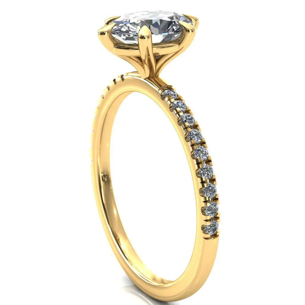 Alessandra Oval Center Stone 6 Claw Prong Diamond Accent Engagement Ring