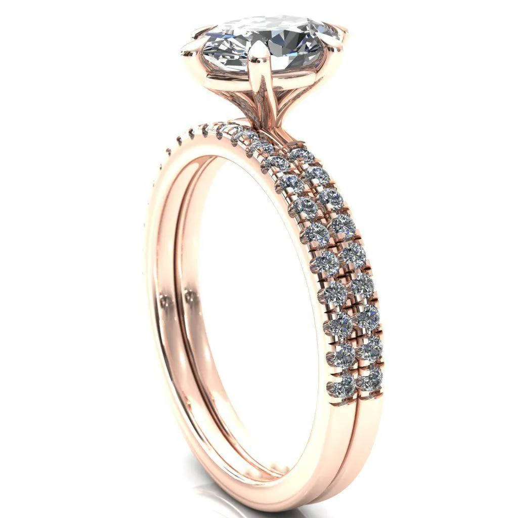 Alessandra Oval Center Stone 6 Claw Prong Diamond Accent Engagement Ring