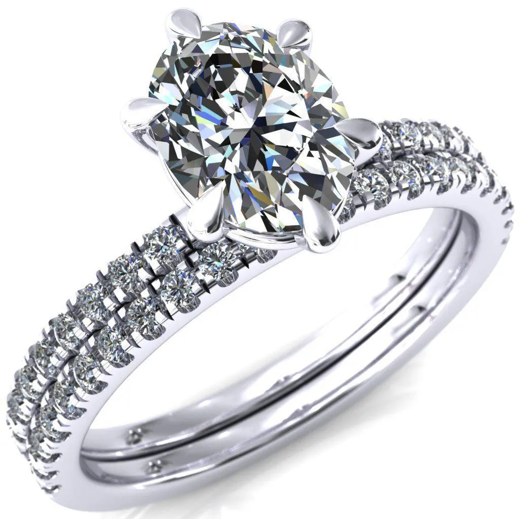 Alessandra Oval Center Stone 6 Claw Prong Diamond Accent Engagement Ring
