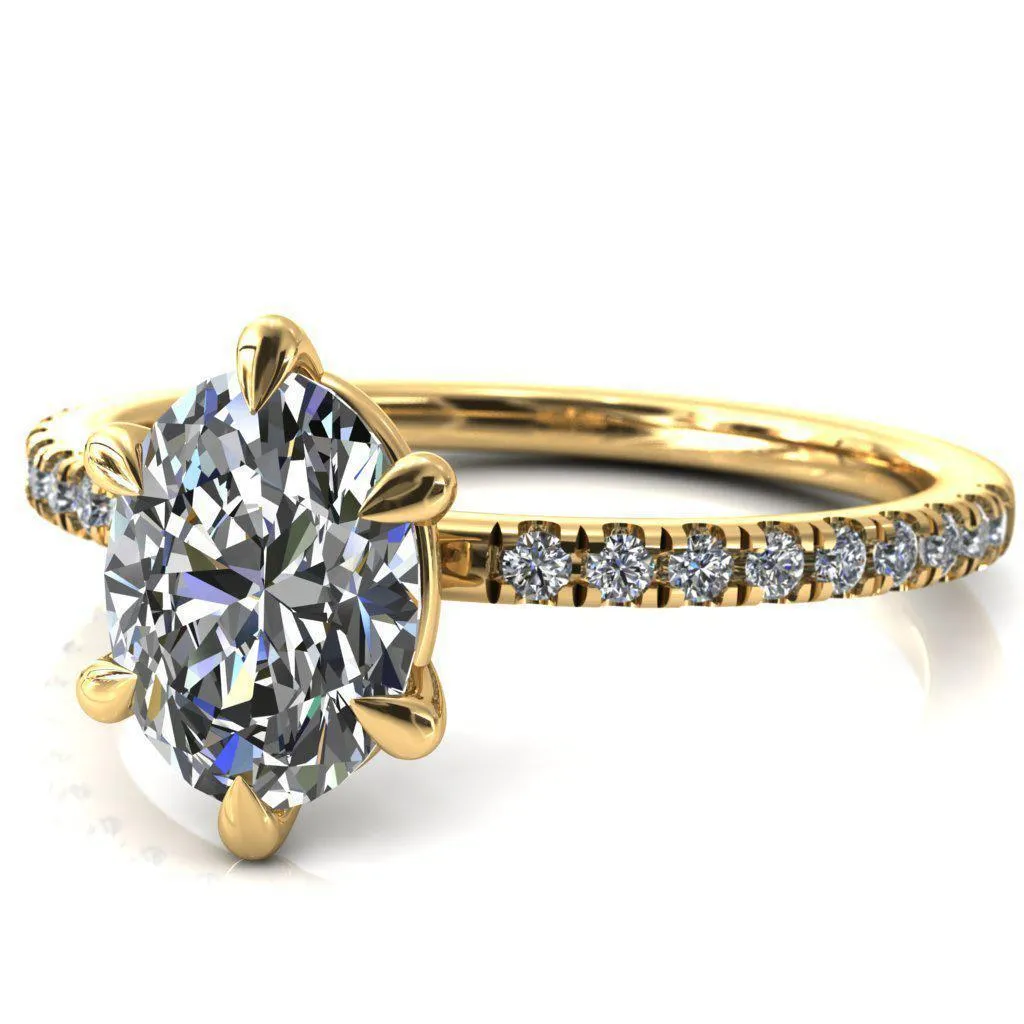 Alessandra Oval Center Stone 6 Claw Prong Diamond Accent Engagement Ring
