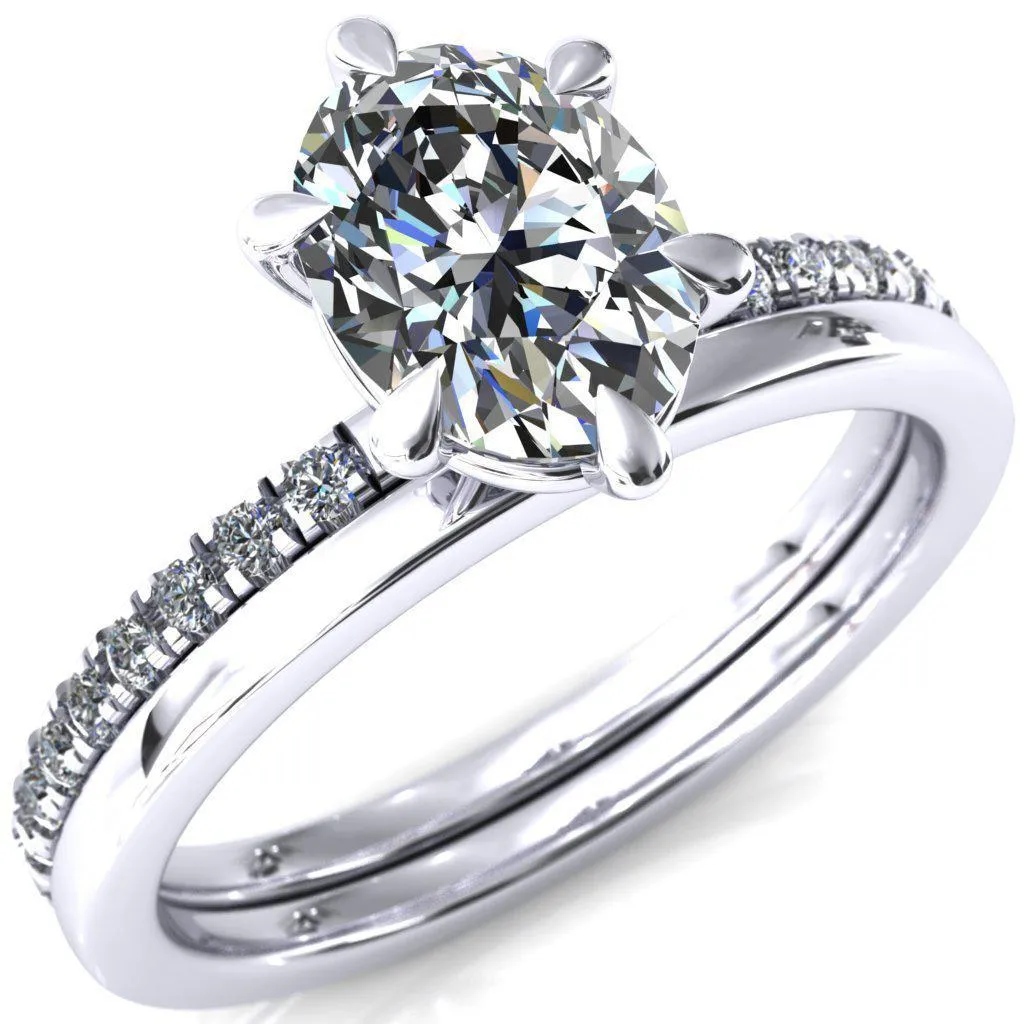 Alessandra Oval Center Stone 6 Claw Prong Diamond Accent Engagement Ring