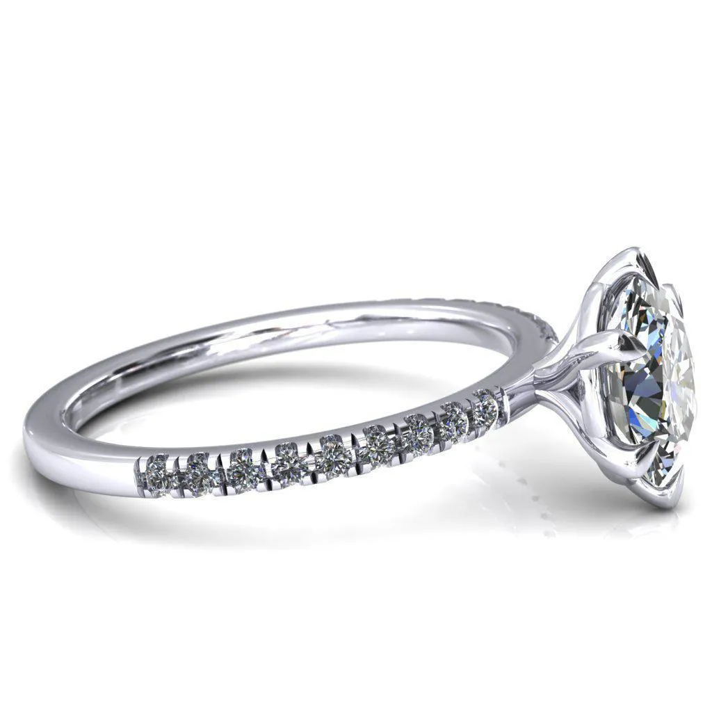 Alessandra Oval Center Stone 6 Claw Prong Diamond Accent Engagement Ring