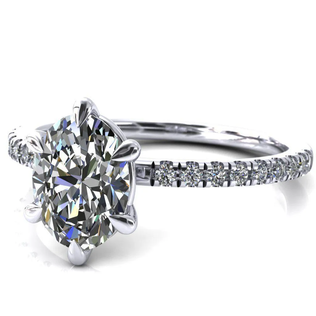 Alessandra Oval Center Stone 6 Claw Prong Diamond Accent Engagement Ring