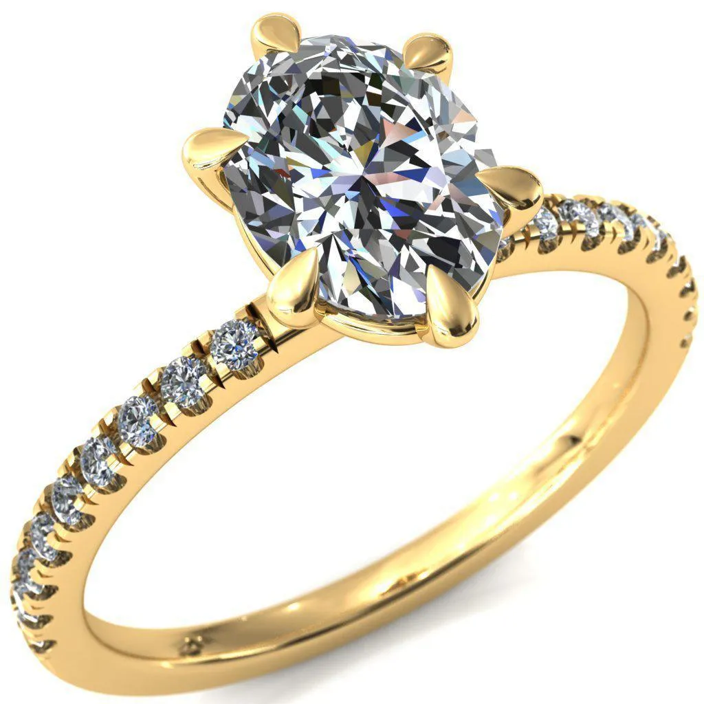 Alessandra Oval Center Stone 6 Claw Prong Diamond Accent Engagement Ring