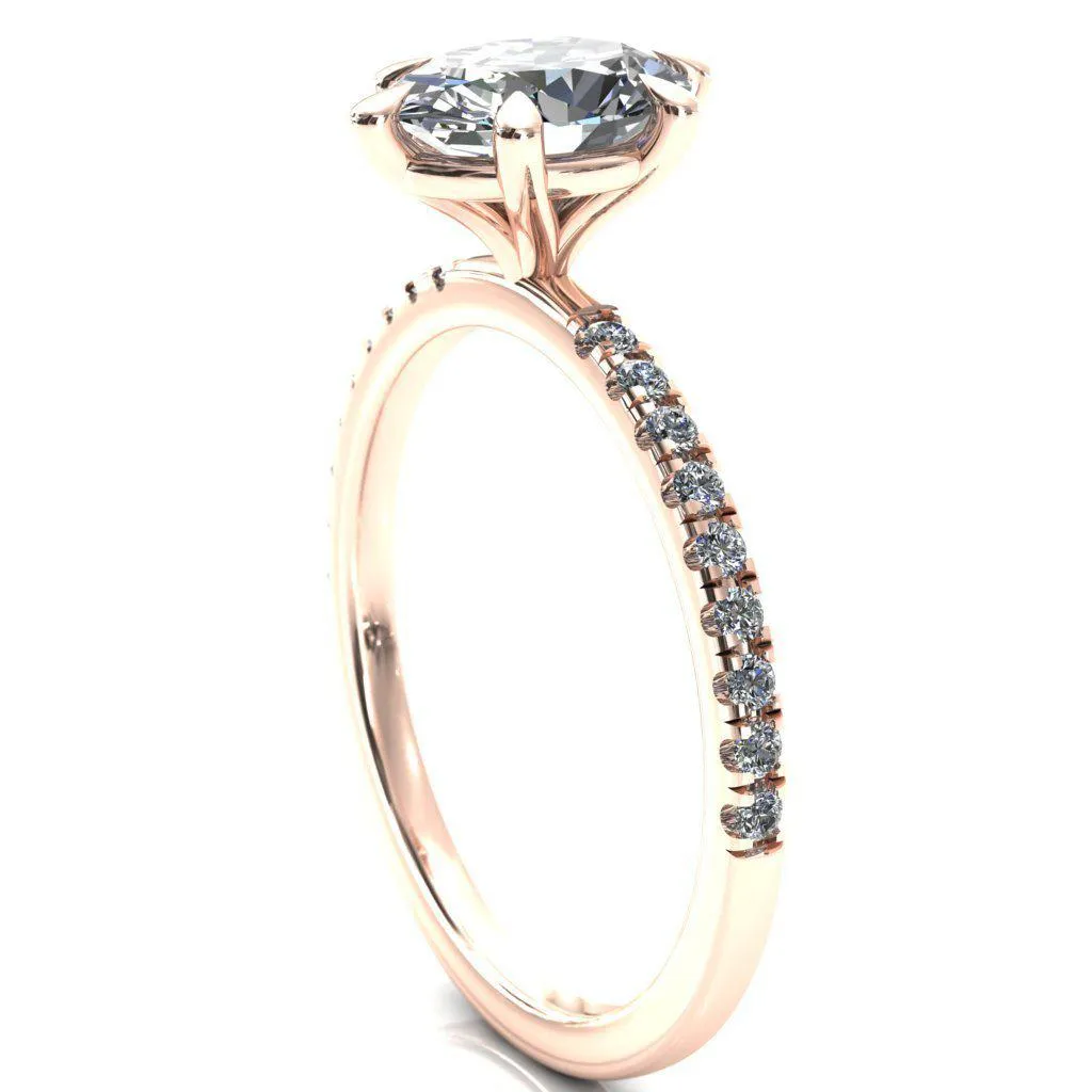Alessandra Oval Center Stone 6 Claw Prong Diamond Accent Engagement Ring