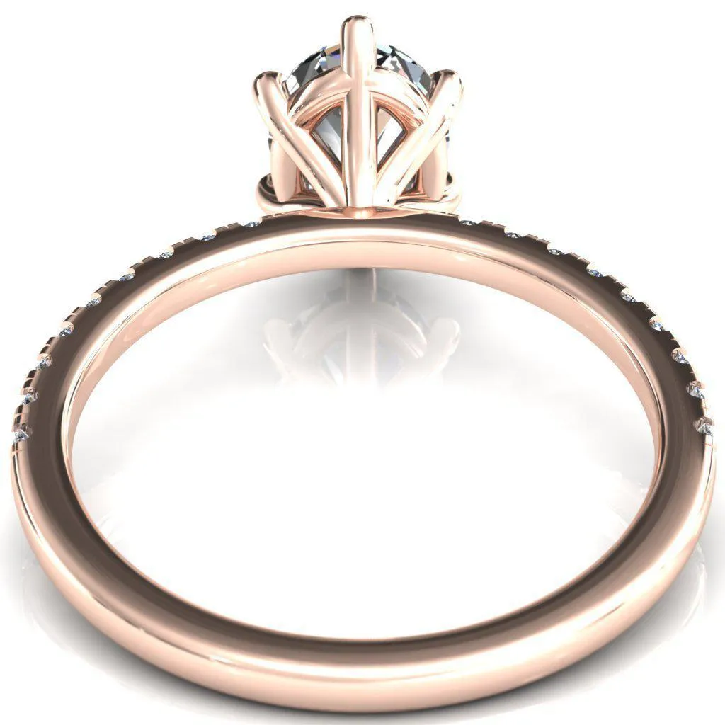 Alessandra Oval Center Stone 6 Claw Prong Diamond Accent Engagement Ring