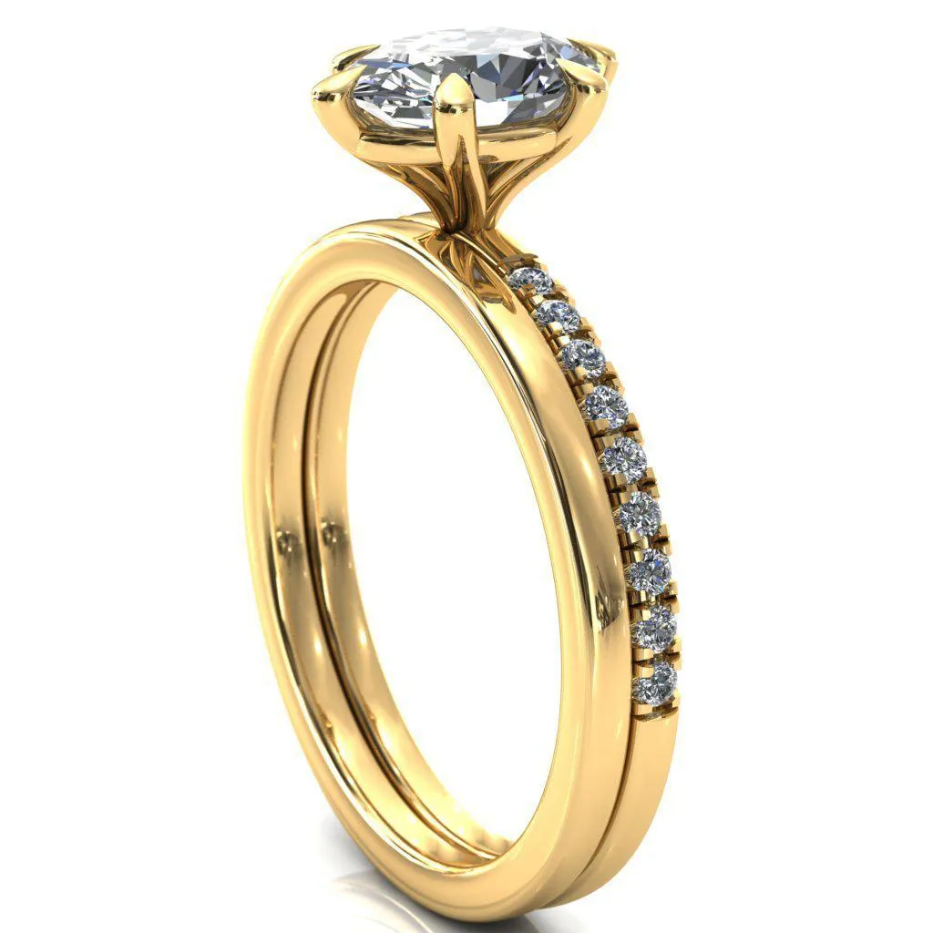Alessandra Oval Center Stone 6 Claw Prong Diamond Accent Engagement Ring