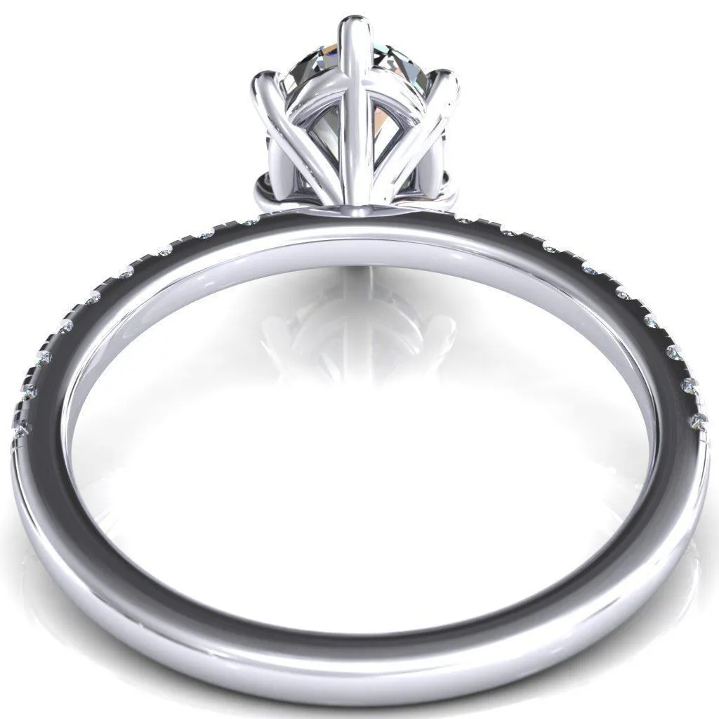 Alessandra Oval Center Stone 6 Claw Prong Diamond Accent Engagement Ring