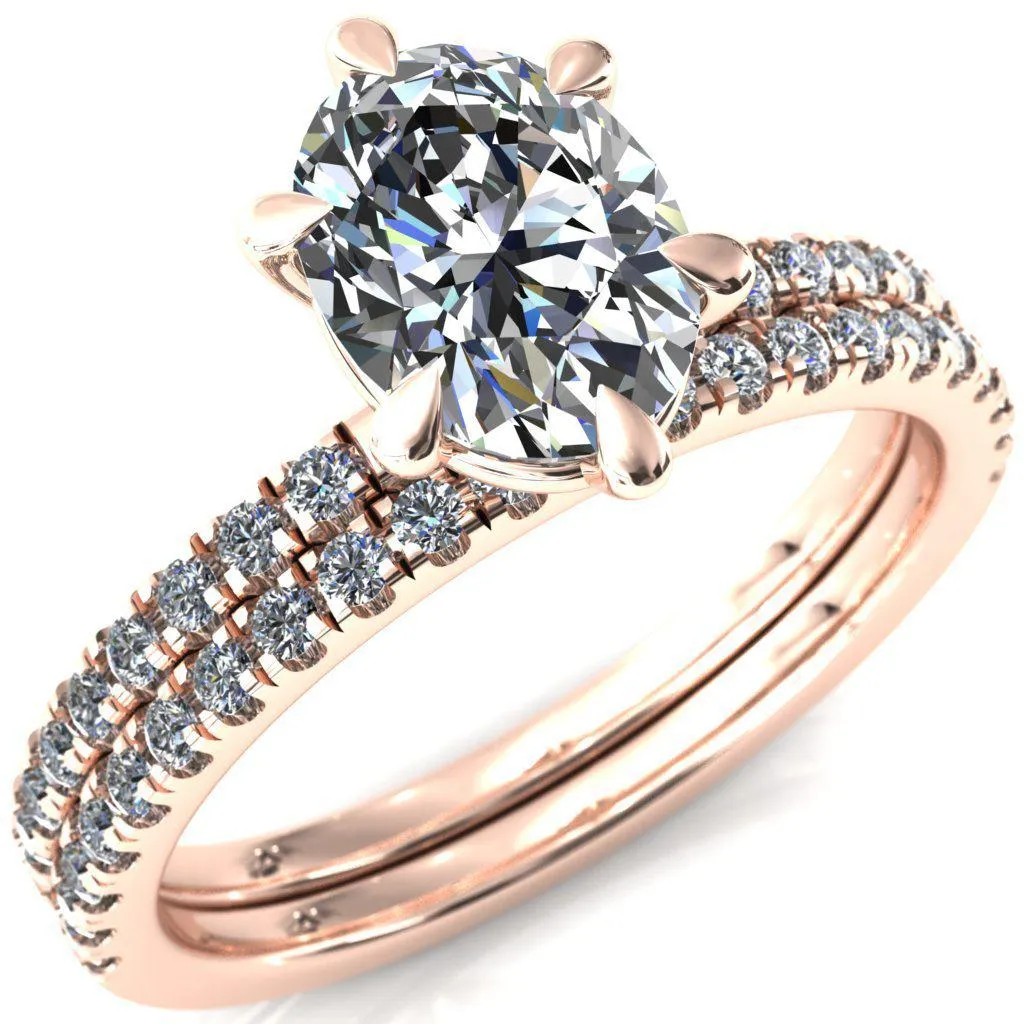 Alessandra Oval Center Stone 6 Claw Prong Diamond Accent Engagement Ring