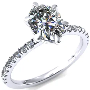 Alessandra Oval Center Stone 6 Claw Prong Diamond Accent Engagement Ring