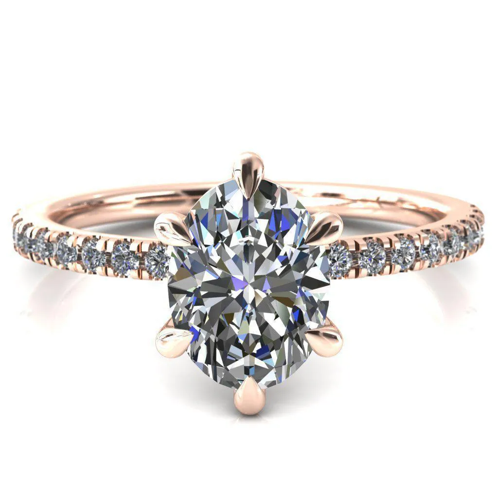 Alessandra Oval Center Stone 6 Claw Prong Diamond Accent Engagement Ring