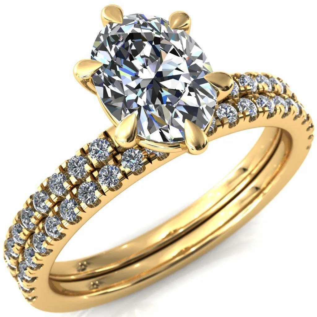 Alessandra Oval Center Stone 6 Claw Prong Diamond Accent Engagement Ring
