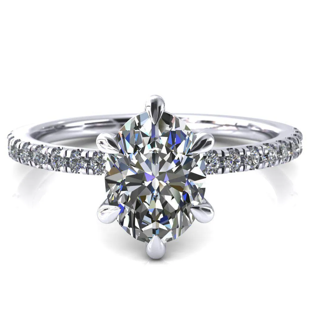 Alessandra Oval Center Stone 6 Claw Prong Diamond Accent Engagement Ring