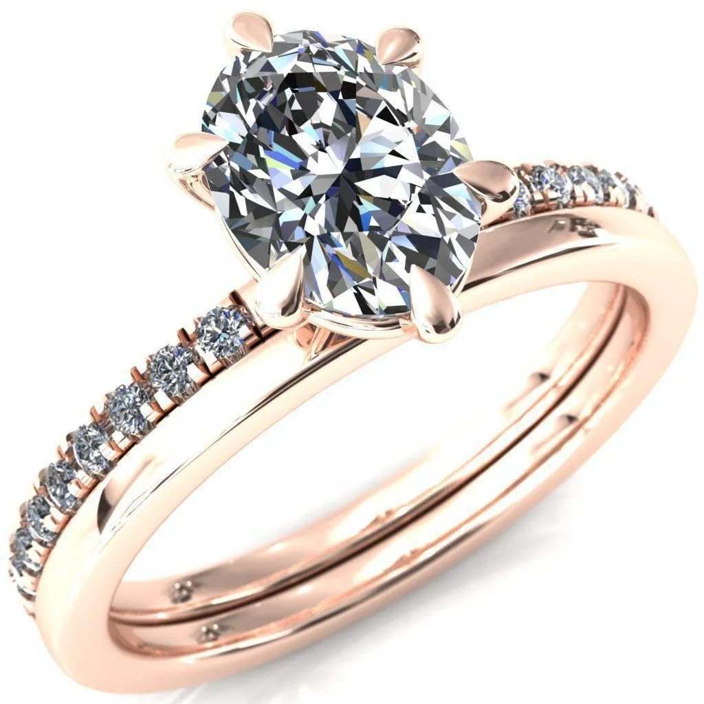 Alessandra Oval Center Stone 6 Claw Prong Diamond Accent Engagement Ring