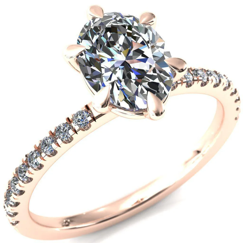 Alessandra Oval Center Stone 6 Claw Prong Diamond Accent Engagement Ring