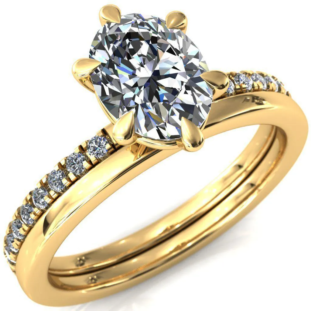 Alessandra Oval Center Stone 6 Claw Prong Diamond Accent Engagement Ring